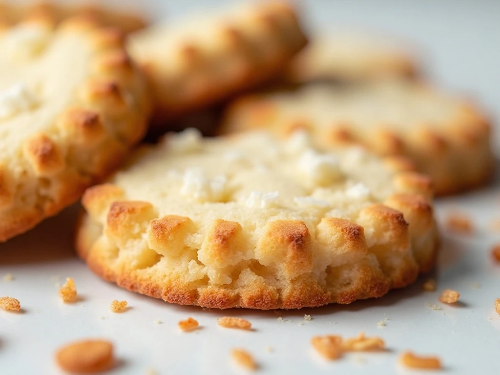 Close-up of crisp coconut shortbread texture