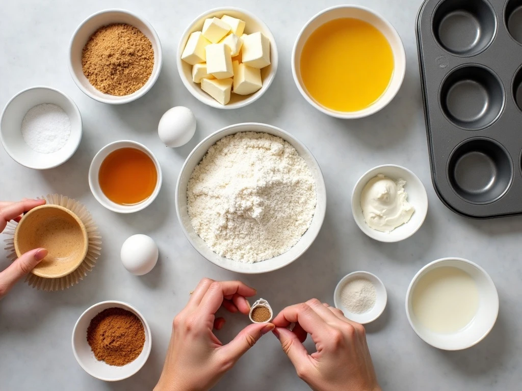 Ingredients for easy coffee cake muffins and cinnamon streusel