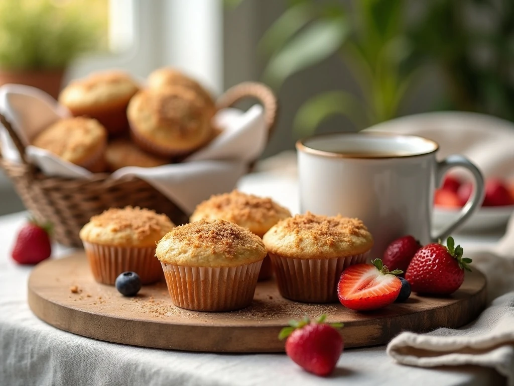 Coffee cake muffins served for a cozy breakfast brunch