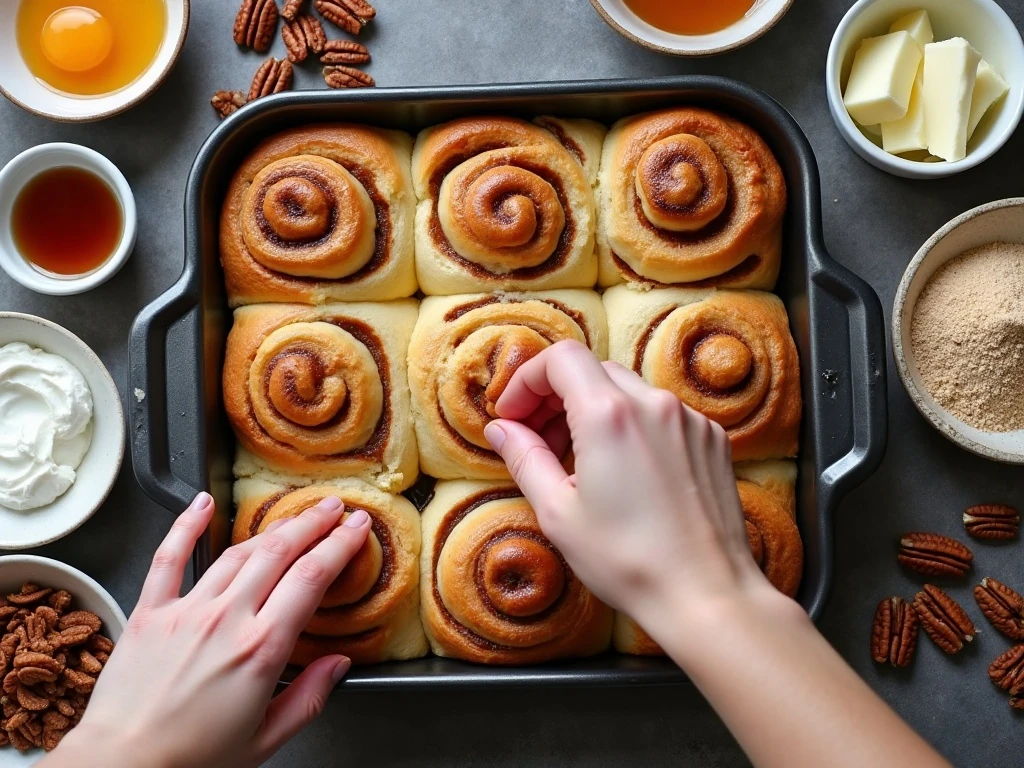 Ingredients for coffee-glazed cinnamon bun casserole