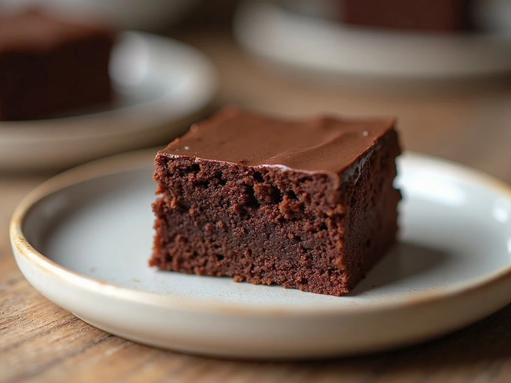 Chilled chocolate snacking cake square showing its moist crumb