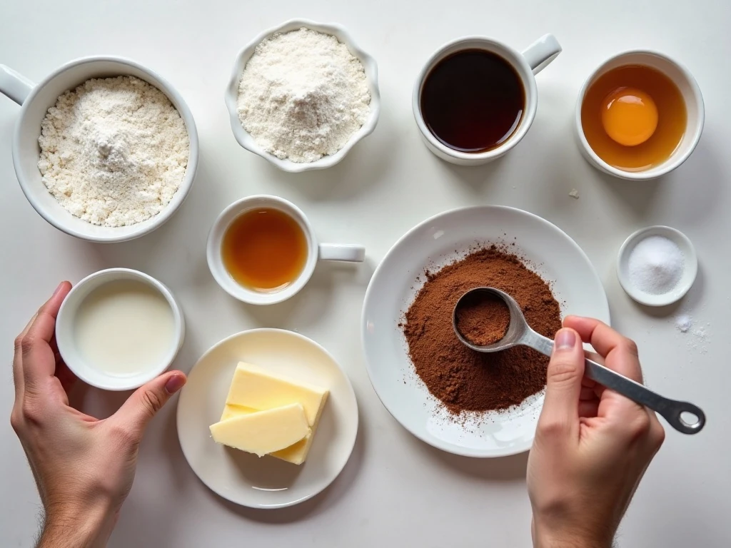 Ingredients for an easy cold chocolate snacking cake