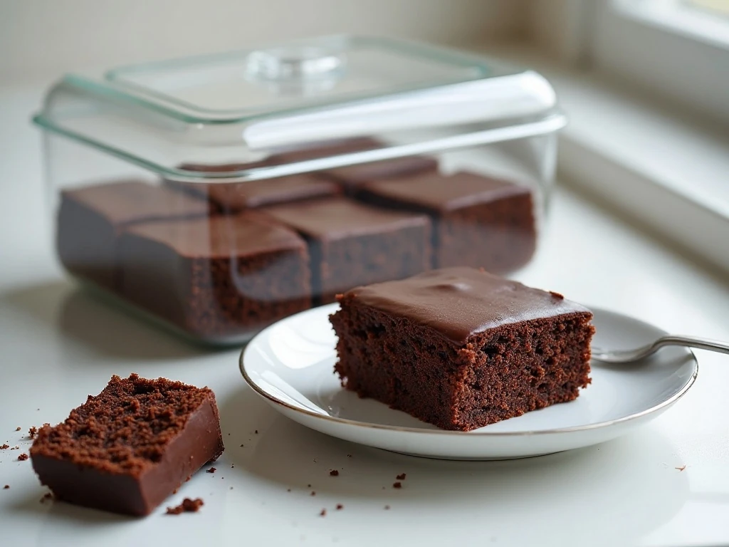 Chocolate snacking cake squares ready for refrigerated storage