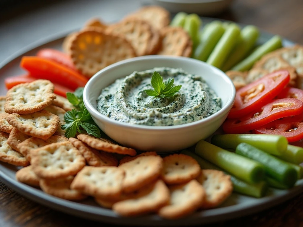 Party platter presentation for cold spinach dip