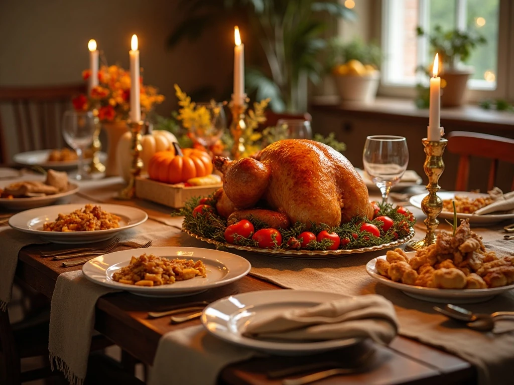 Complete Thanksgiving feast arranged on a welcoming holiday table