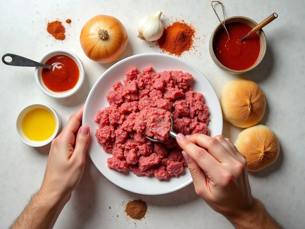 Ingredients for homemade Coney Island hot dogs and beef sauce