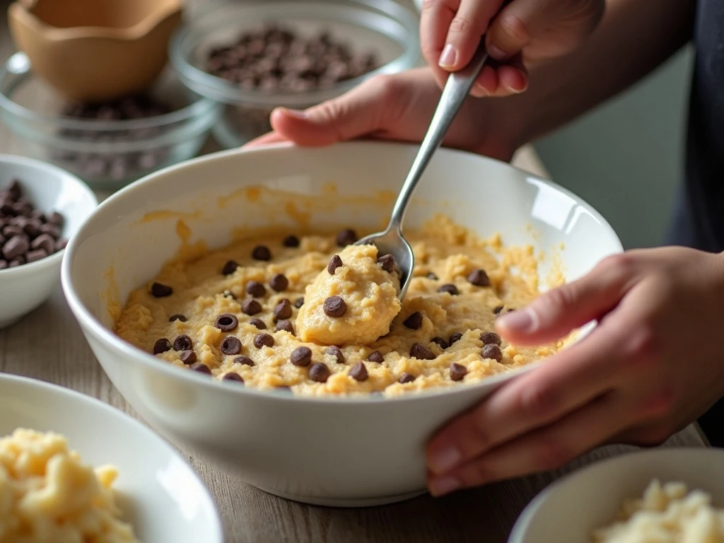 Preparing cookie dough and vanilla pudding layers for a trifle