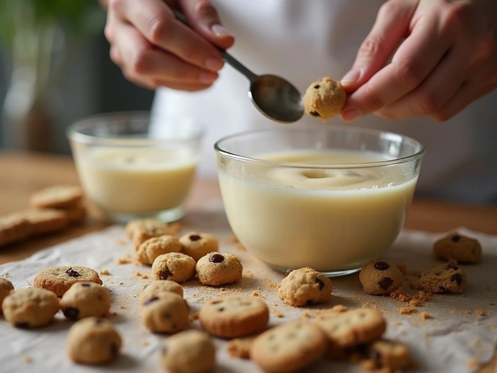 Small cookie dough pieces and broken cookies prepared for trifle layers