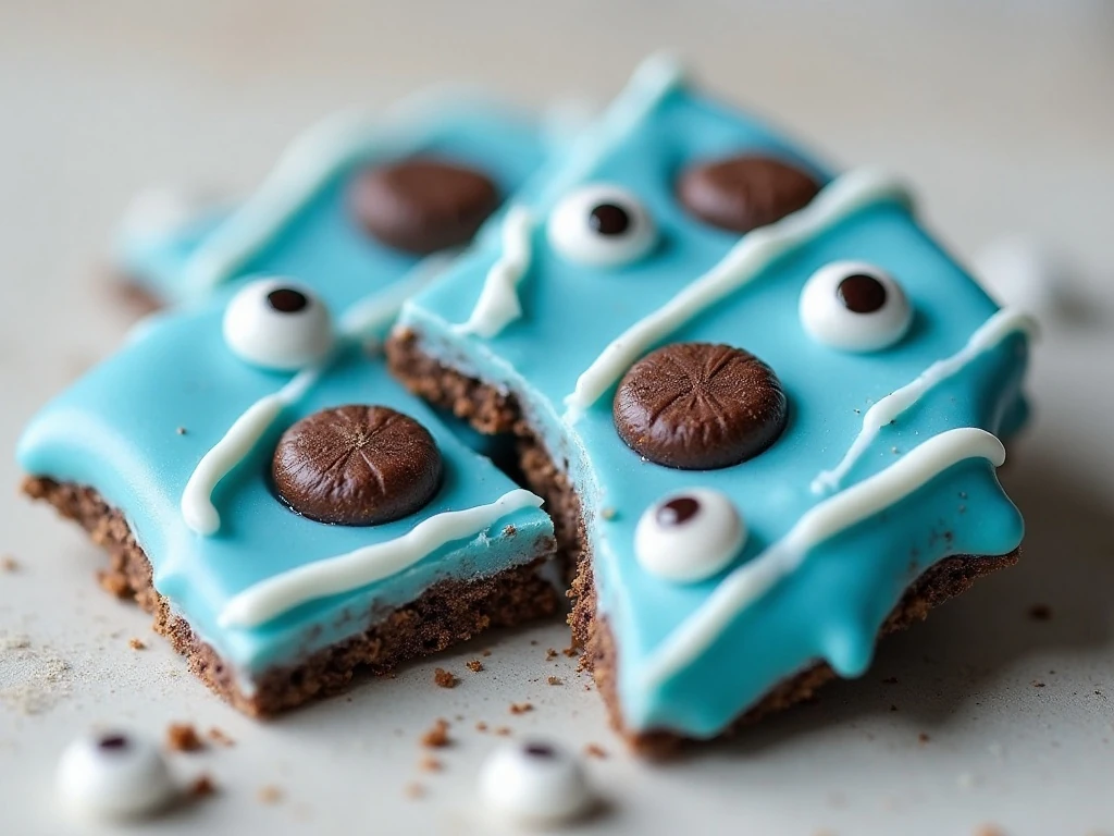Close-up texture of blue Cookie Monster candy bark