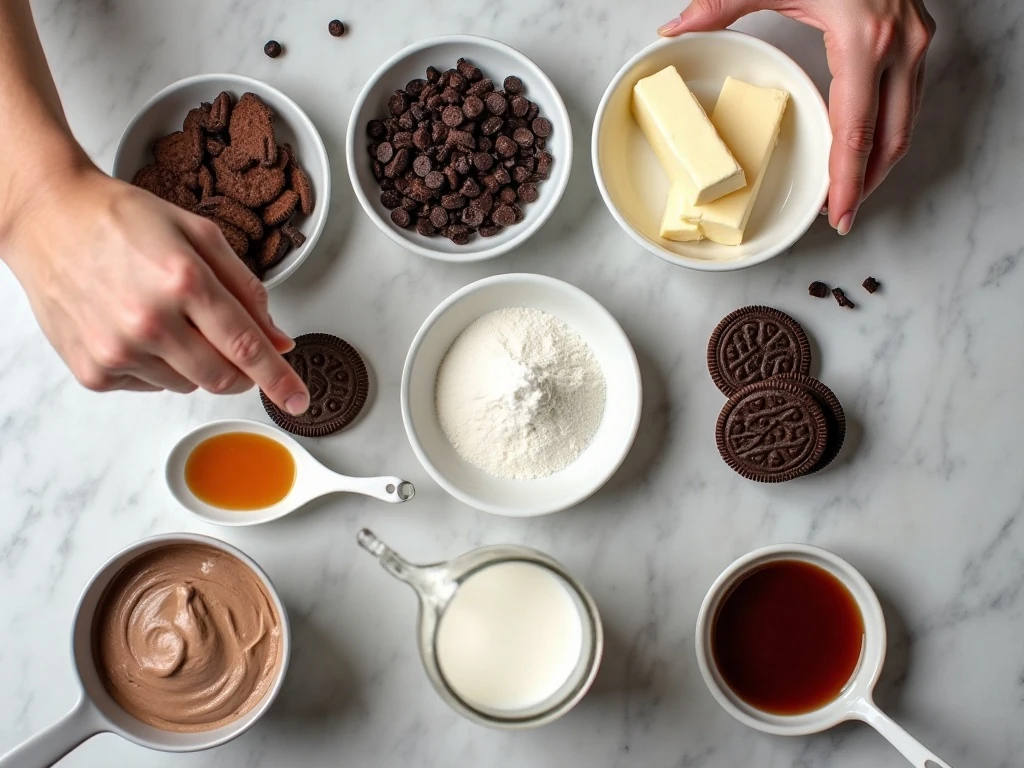 Ingredients for easy no-bake cookies and cream dessert