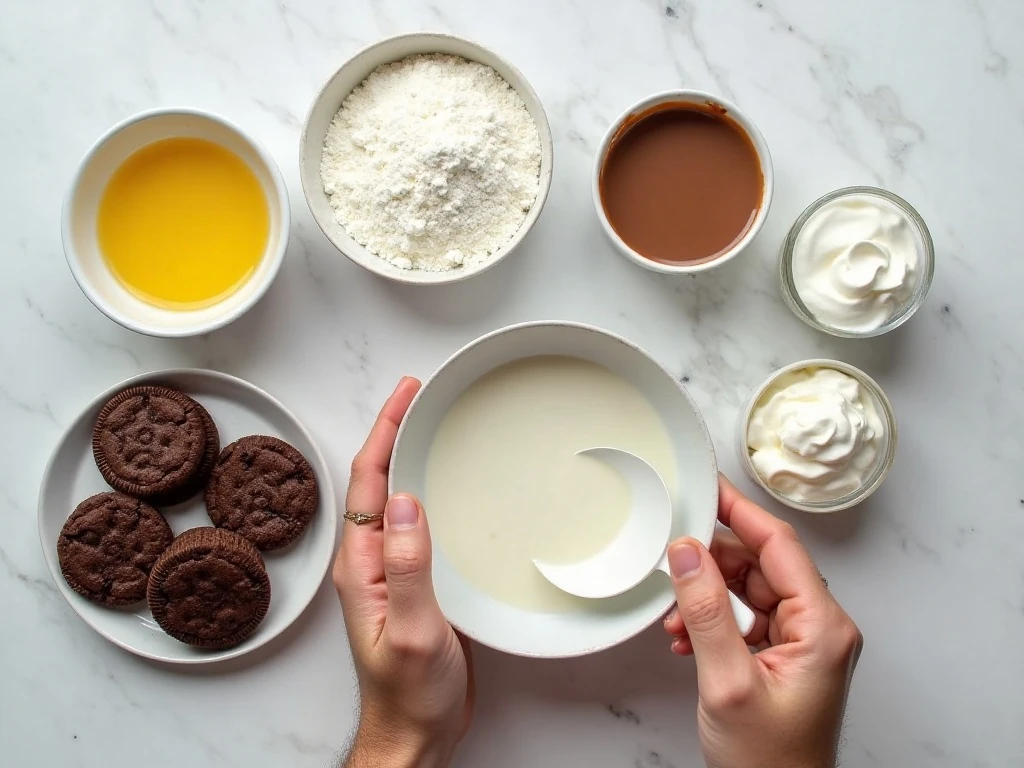 Ingredients for cookies and cream lush arranged on a countertop