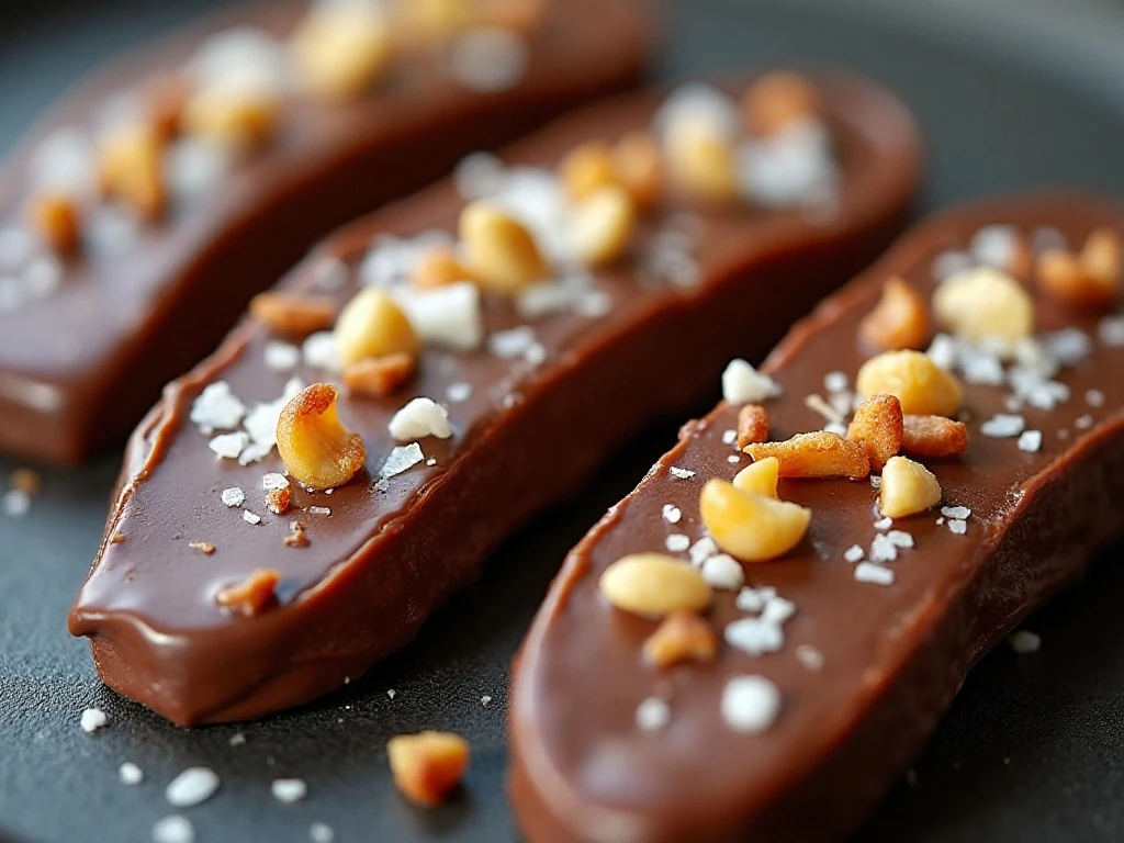 Chocolate banana bites topped with flaky salt and chopped nuts