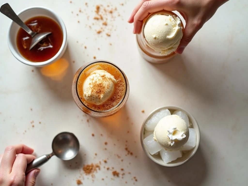 Cold brew coffee vanilla ice cream and ice for frosted coffee
