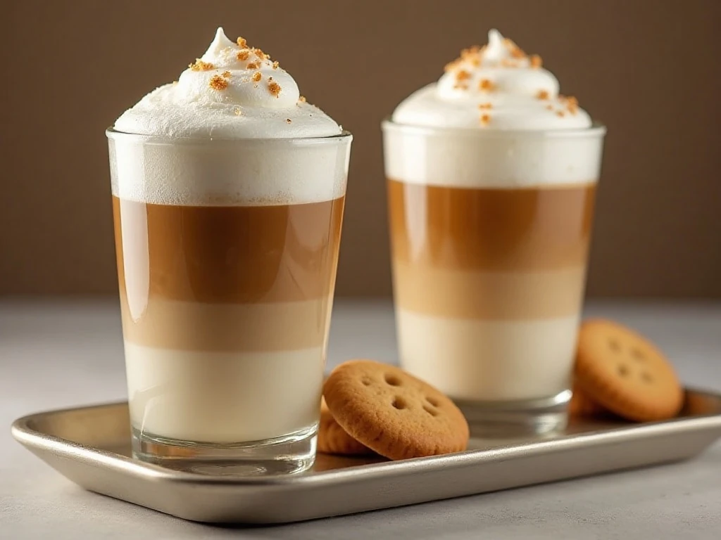 Frosted coffee served with vanilla cookies as a dessert