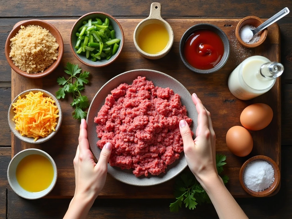 Ingredients for easy copycat Cracker Barrel meatloaf