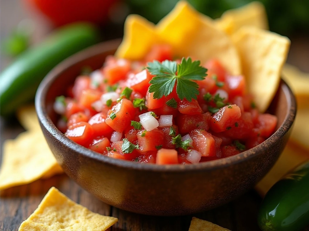 Fresh copycat tomato salsa served with tortilla chips