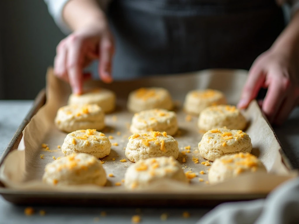 Portioned cheddar biscuit dough ready to bake