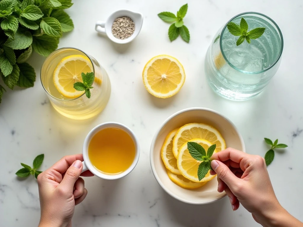 Ingredients for homemade Honey Citrus Mint Tea