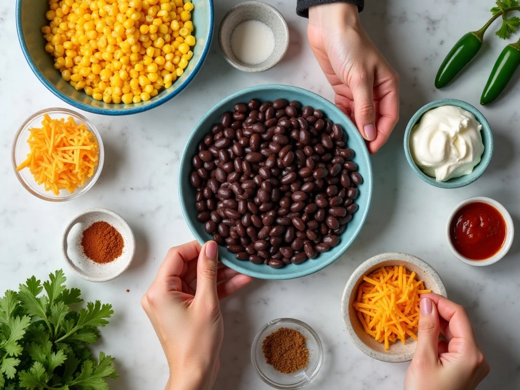 Ingredients for easy corn and black bean dip