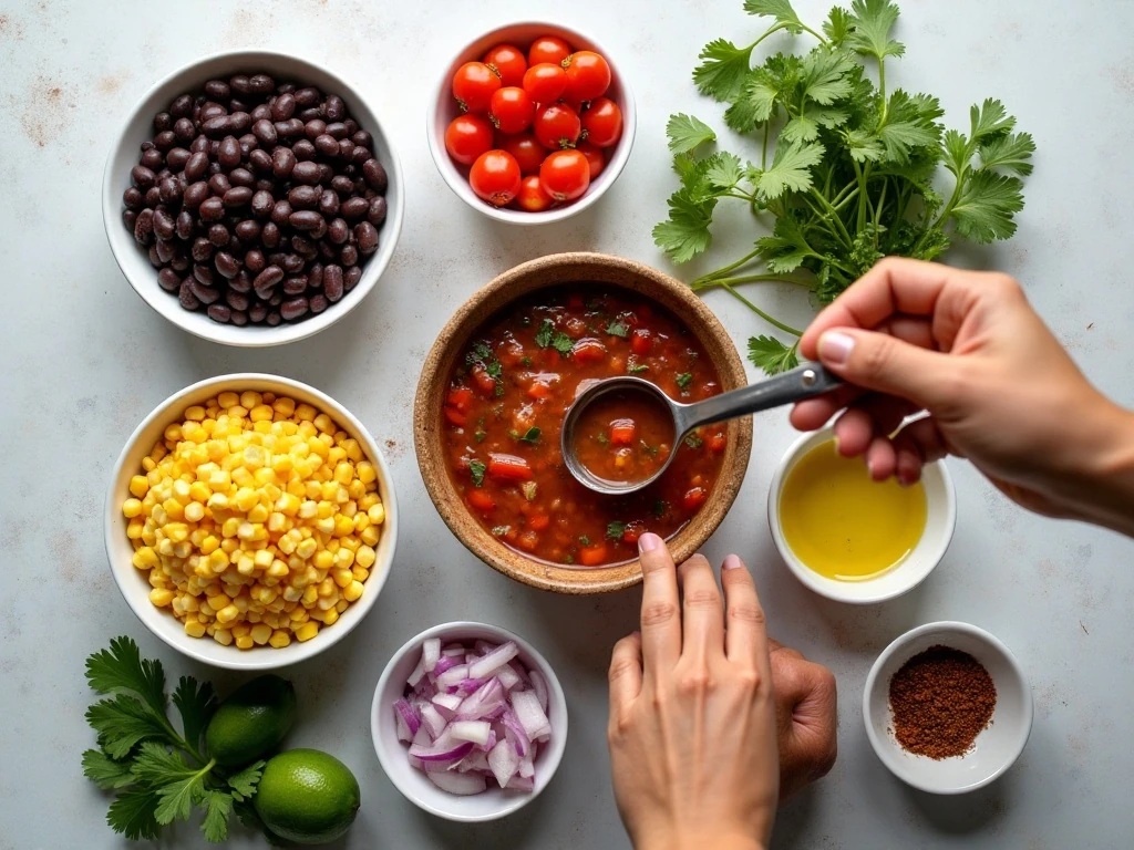 Ingredients for easy corn and black bean salsa