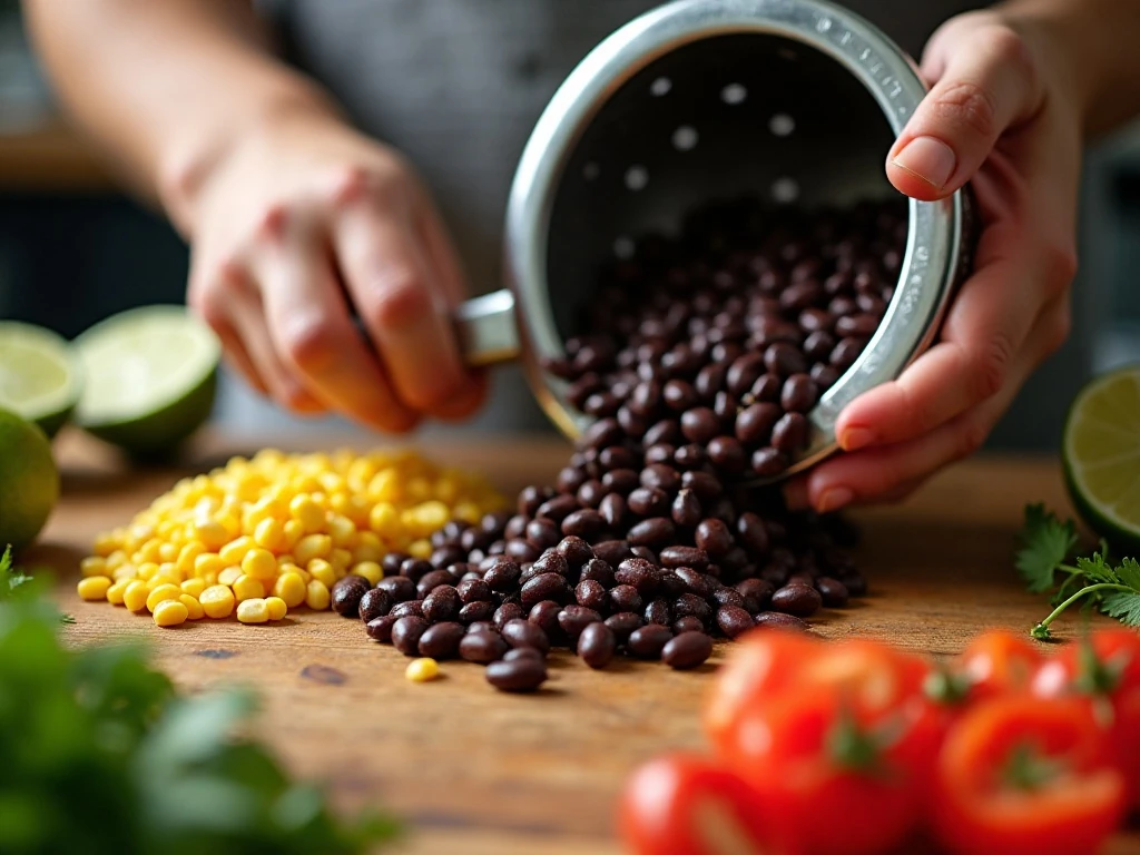 Preparing well-drained vegetables for fresh black bean salsa