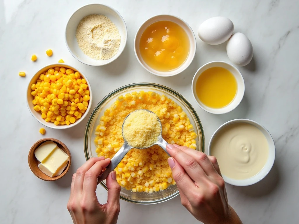 Ingredients for corn casserole with Jiffy mix