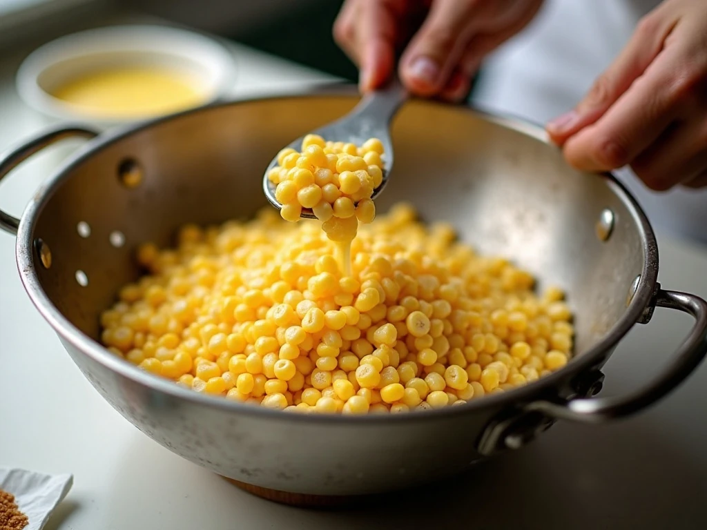 Draining corn and preparing tender corn casserole ingredients
