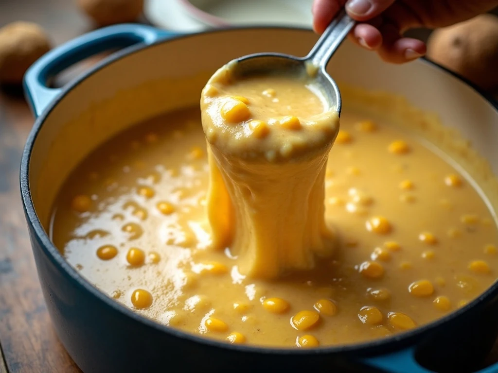 Blending corn chowder for a creamy texture