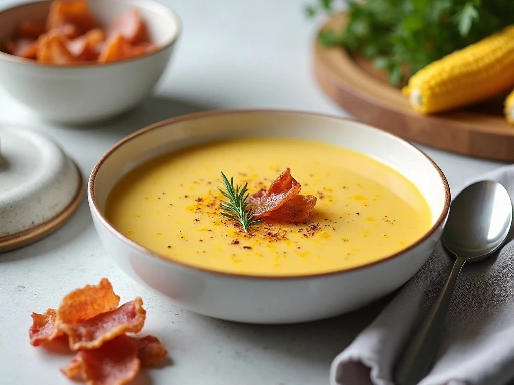 Stored and reheated creamy corn chowder