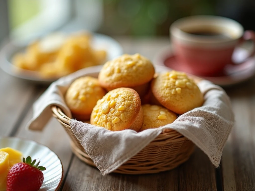 Corn muffins served as part of a breakfast and brunch spread