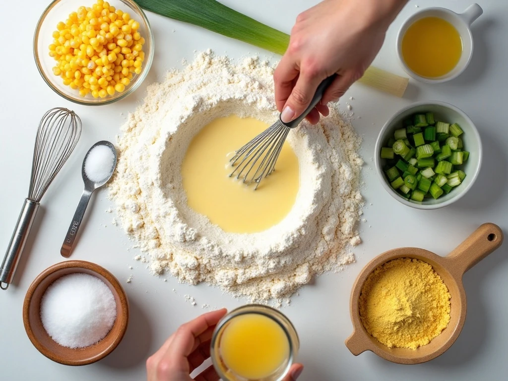 Ingredients for homemade sweet and savory corn pancakes