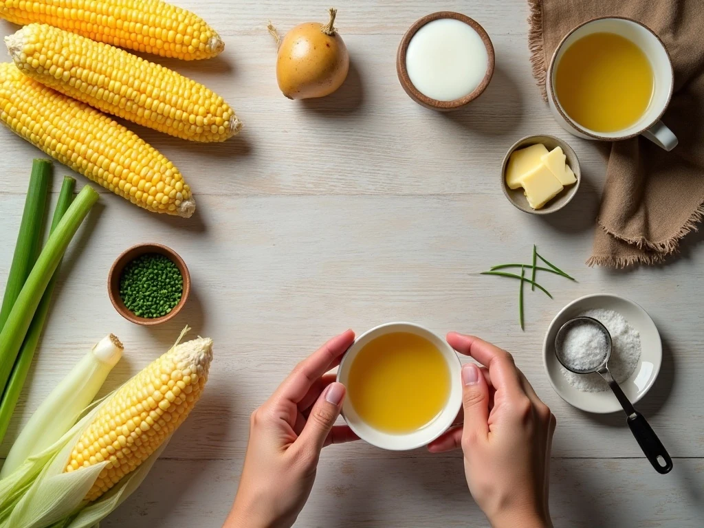Ingredients for homemade creamy corn soup