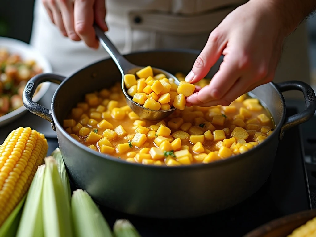 Soup ingredients simmering in a large pot