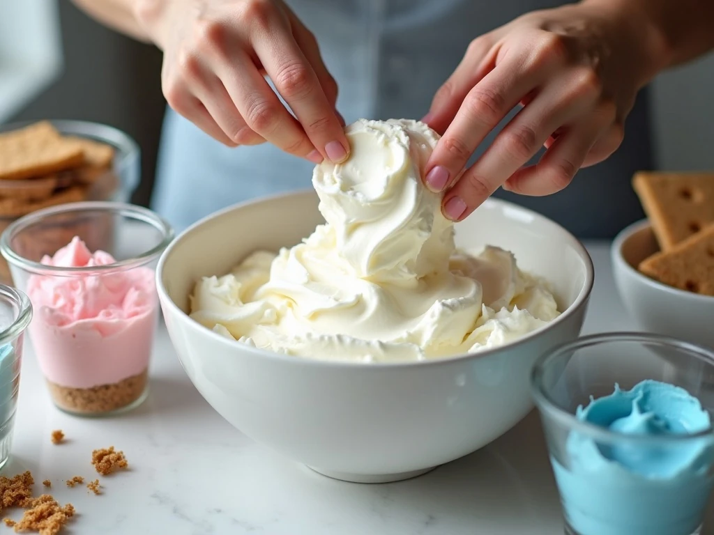 Preparing the pastel cheesecake filling for parfaits