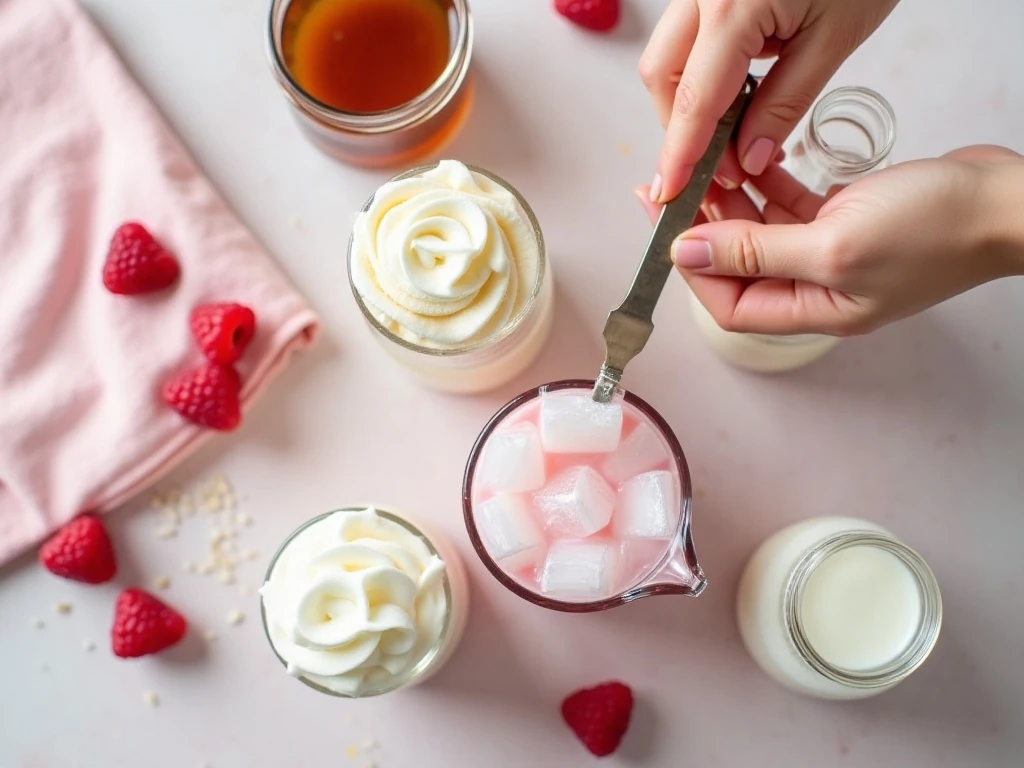 Ingredients for a homemade Cotton Candy Frappuccino