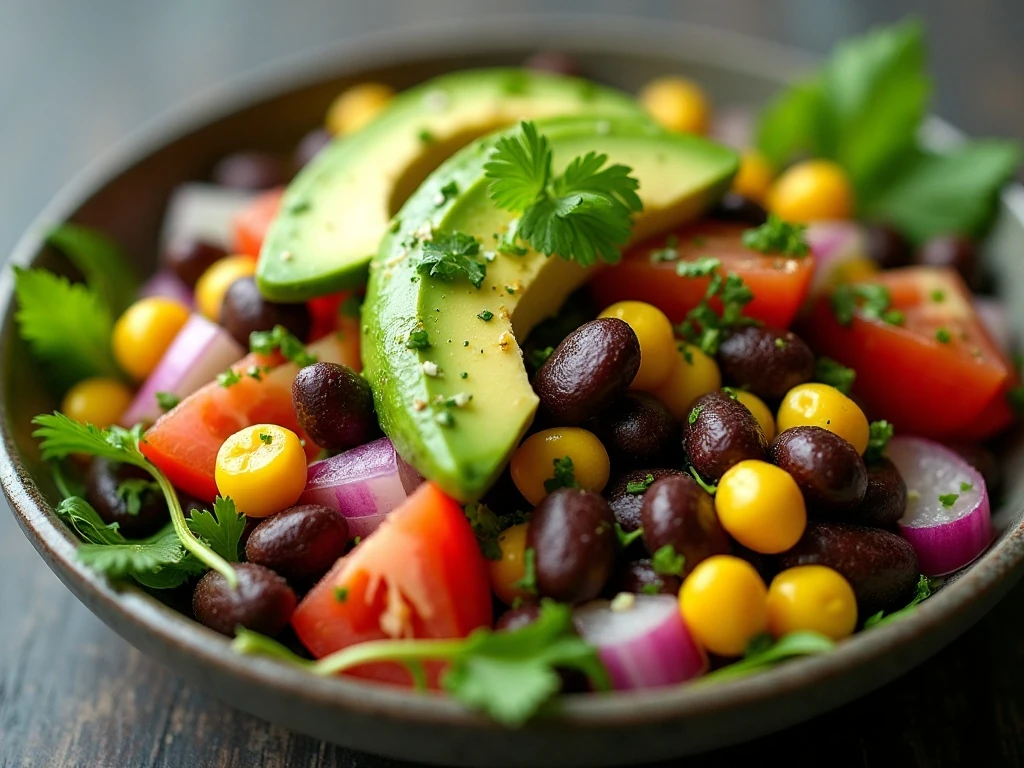 Fresh avocado and vegetables in lime-dressed cowboy caviar
