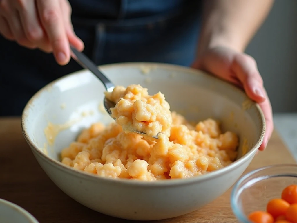 Lump crabmeat being gently folded into creamy dip mixture