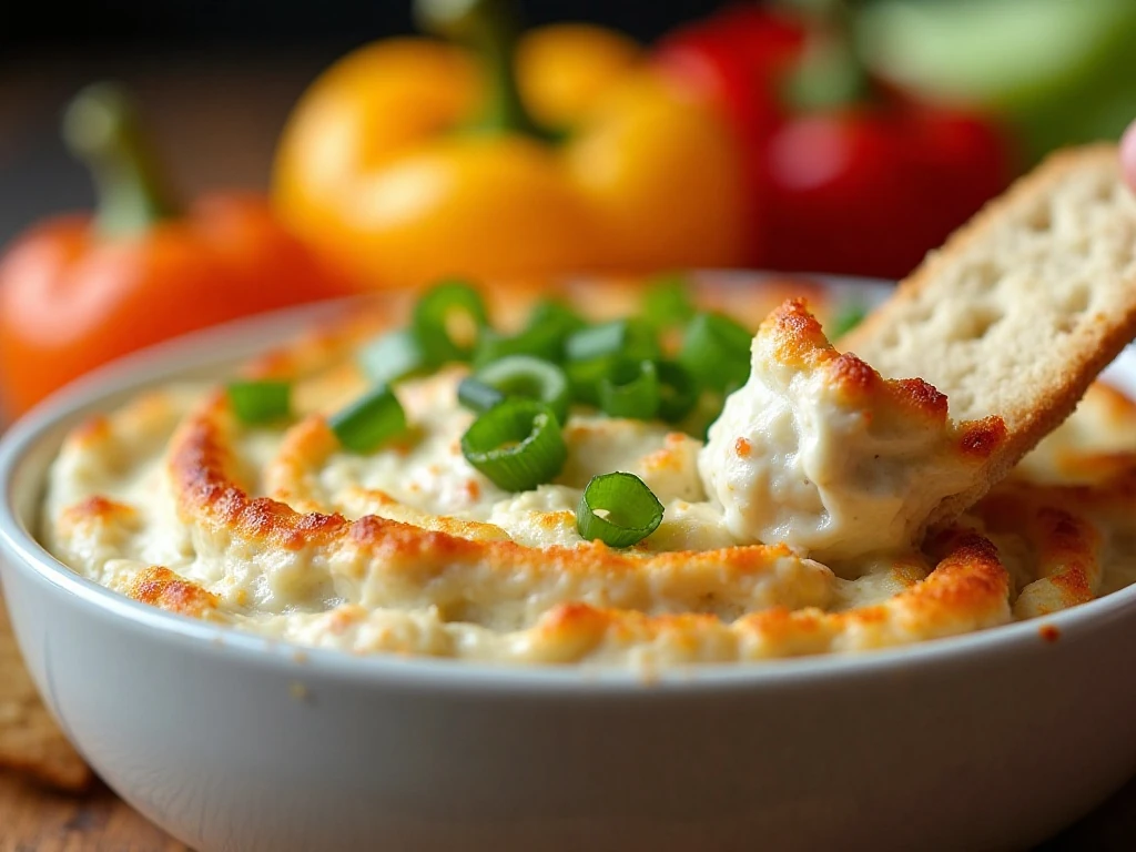 Golden crab dip with green onions and assorted dippers