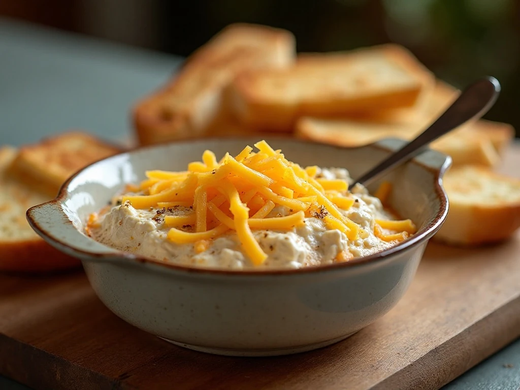 Baked crab dip ready for serving at a party