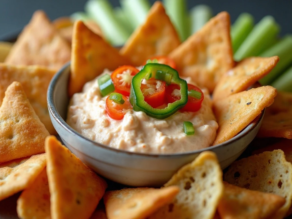 Dippers and green onion garnish for crab rangoon dip