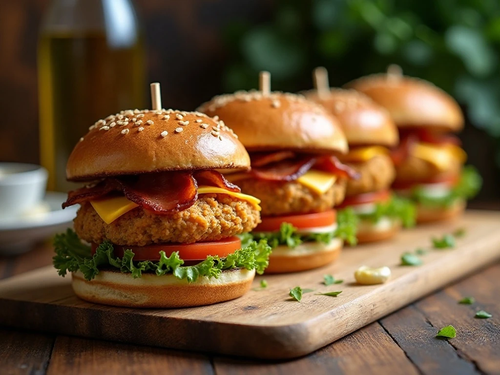 Juicy crack chicken burgers with bacon, cheddar, and ranch flavor