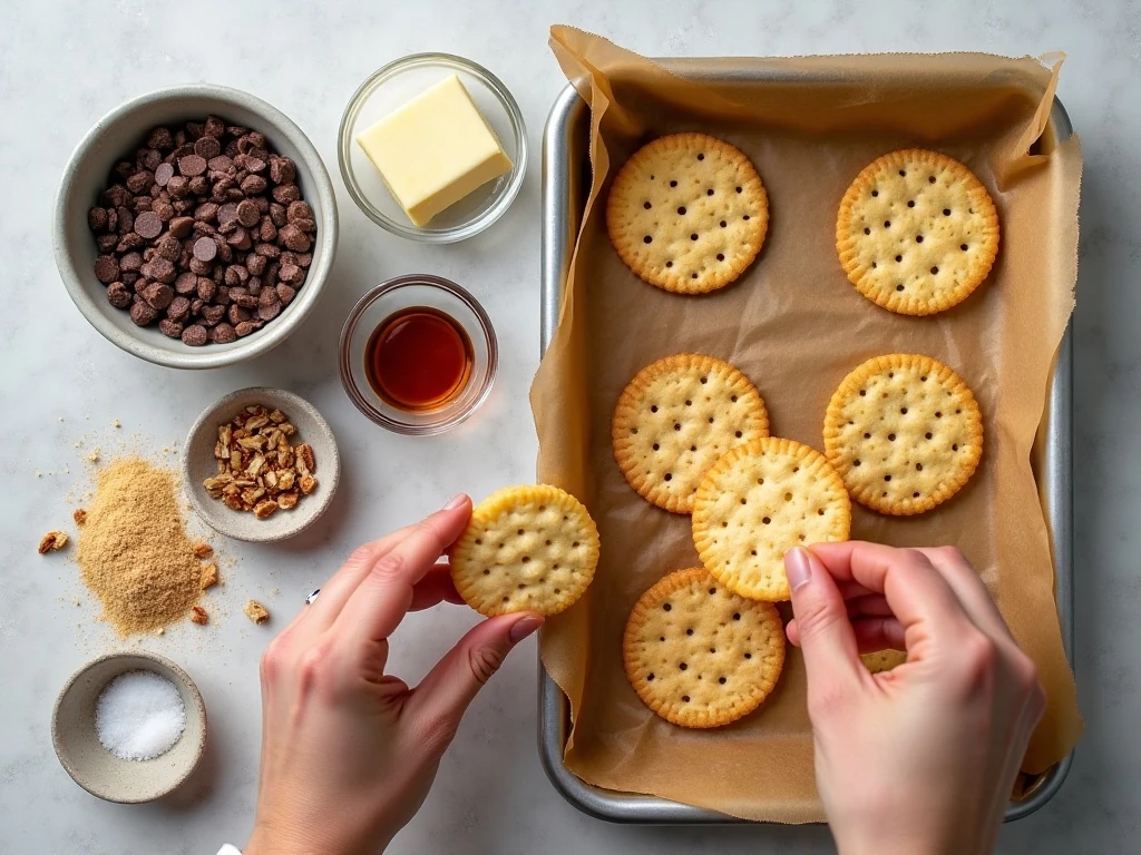Ingredients for easy saltine cracker candy arranged on a kitchen counter