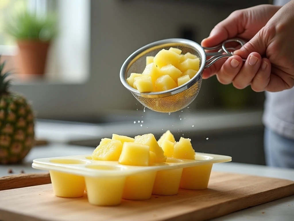 Crushed pineapple draining before being added to gelatin salad