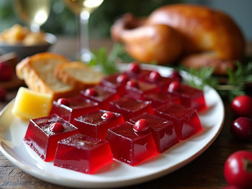 Cran-Raspberry Jello Salad squares served as a colorful side dish
