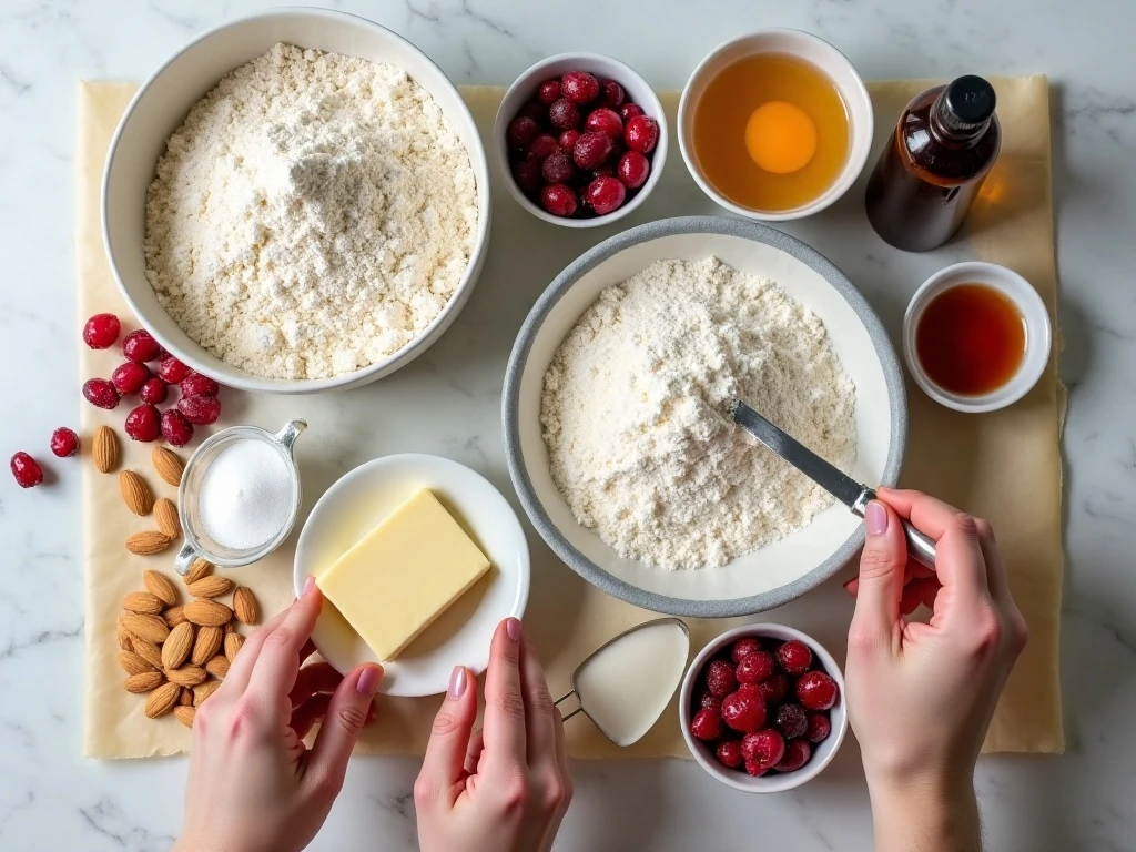 Ingredients for easy cranberry almond breakfast cake