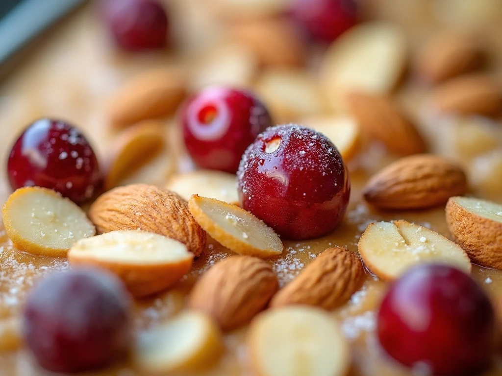 Sliced almonds and coarse sugar topping cranberry cake