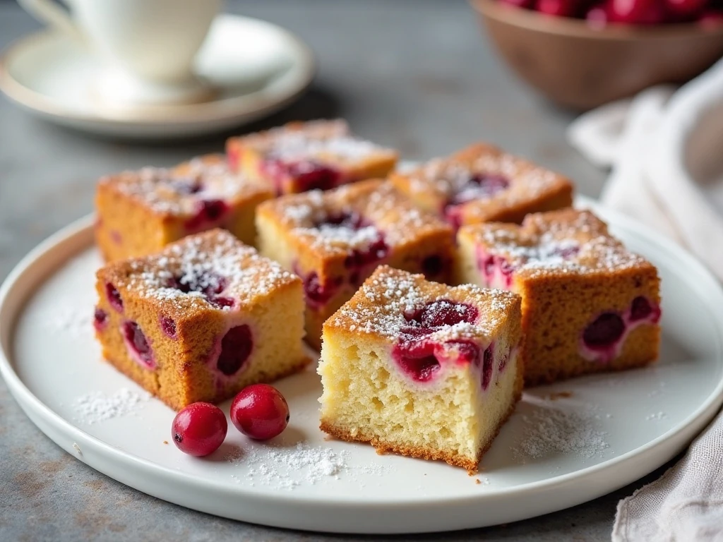 Sliced cranberry almond cake for breakfast or brunch