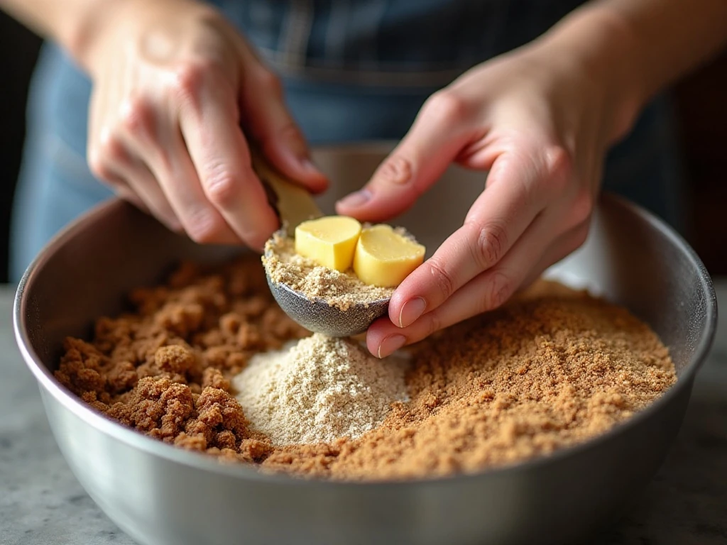 Making the oat topping for cranberry apple crisp