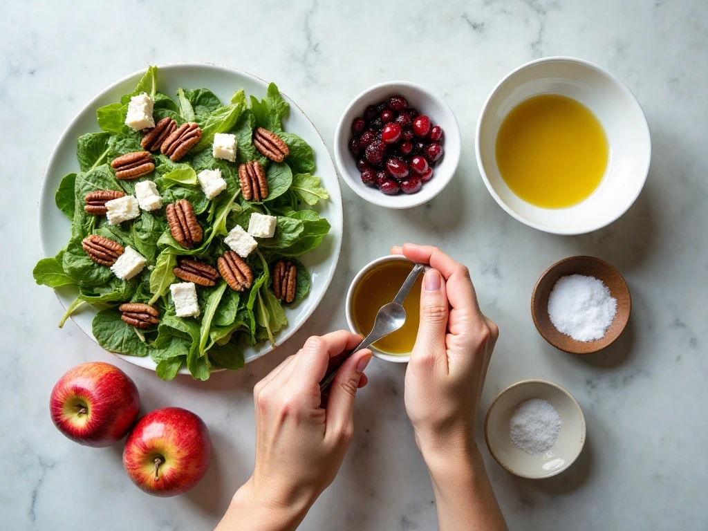 Ingredients for easy cranberry apple salad and homemade vinaigrette