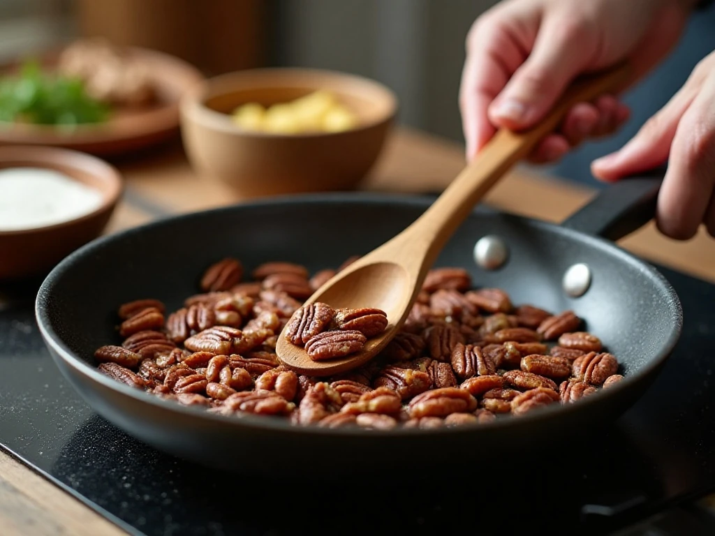 Toasting pecans and walnuts for cranberry apple salad